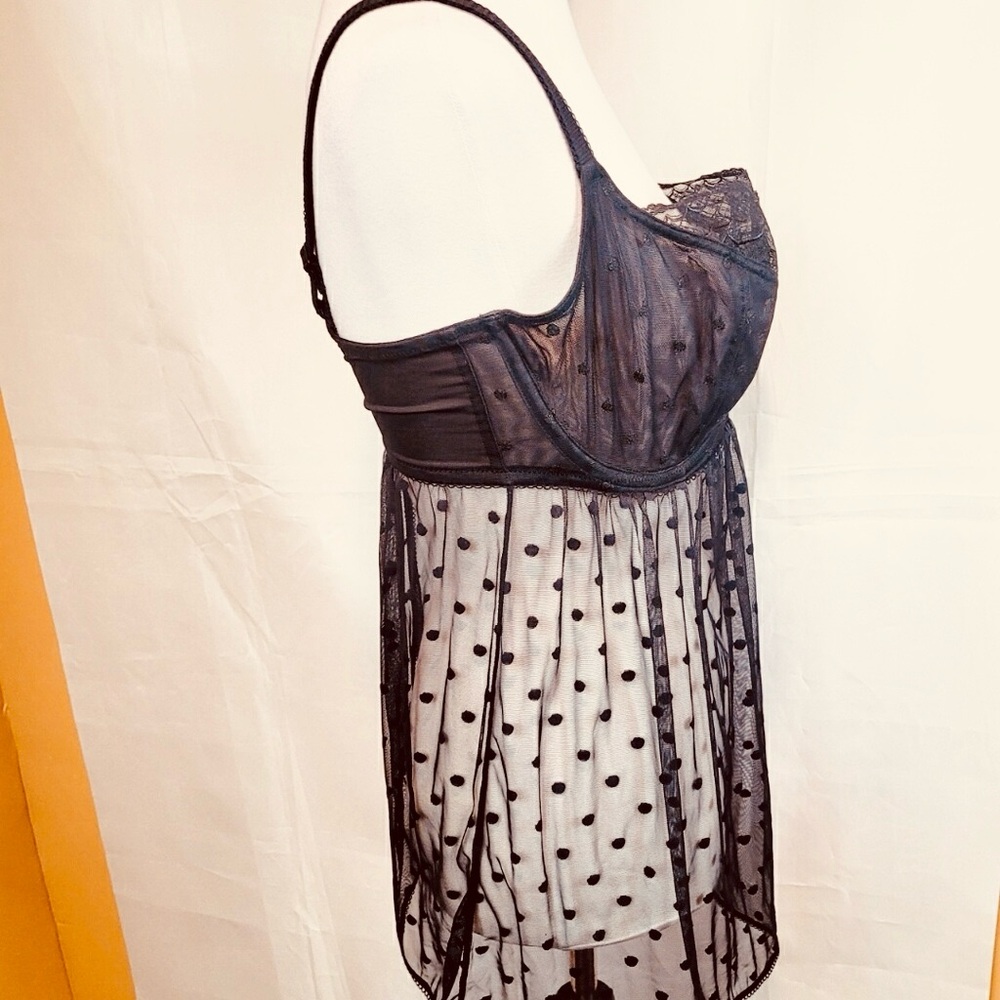 Cleo by Panache Sheer Black Lace Polka Dot Chemise - Picture 3 of 6
